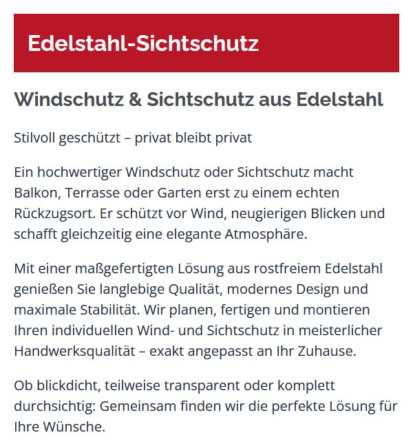 Edelstahl-Sichtschutz nach individuellem Design