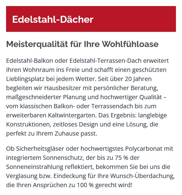 hochwertige Balkon-&Uuml;berdachung aus Edelstahl